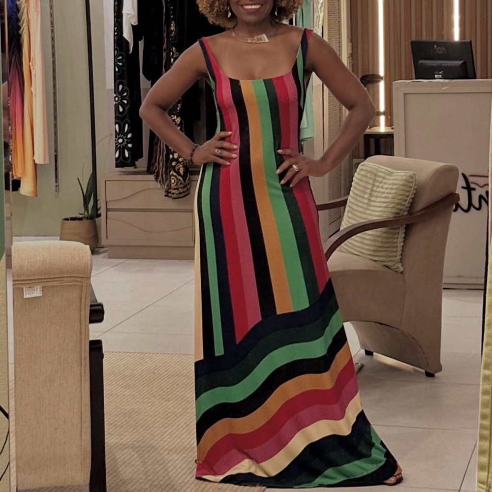 FARM Rio Colorful Striped Long Dress Size M - Picture 3 of 7